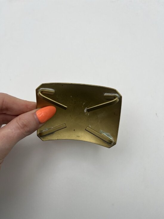 VTG Rectangular Studio MCM Boyd Era Abstract Brutalist  VTG Solid Brass Curved Belt Buckle Brutalist Signed V.H.B. MCM Cowboy Western